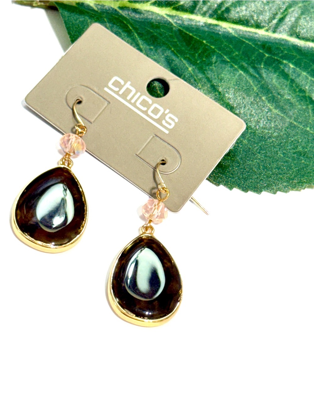 Chico’s Brown & Pink Gold-Tone Teardrop Earrings NWT